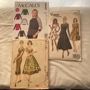Lot of 3 sewing patterns for 38" bust